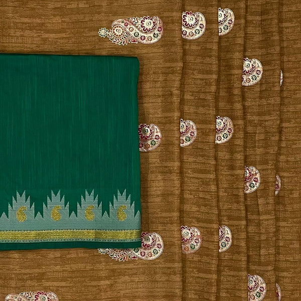 Brown Colour Printed Chinon Saree Set Fabric
