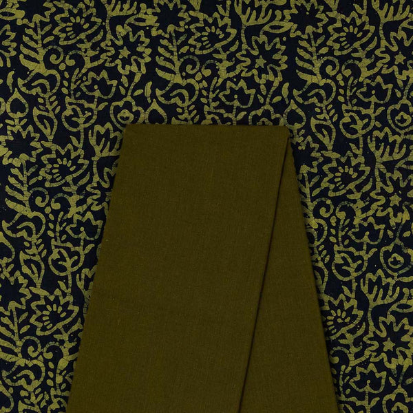 Two Pc Set Of Cotton Wax Batik Printed Fabric & South Cotton Plain Fabric [2.5 Mtr Each]