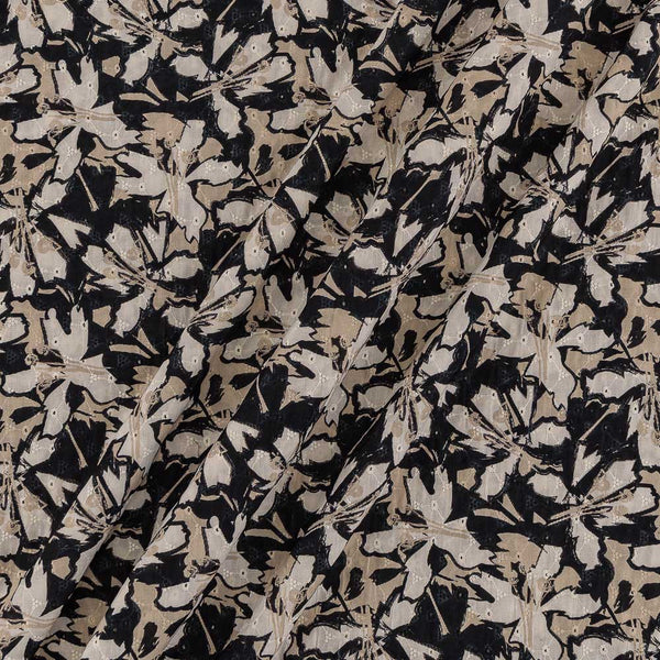 Buy All Over Schiffli Cut Work White & Black Colour Floral Print Fancy Cotton Fabric Online R2241DB