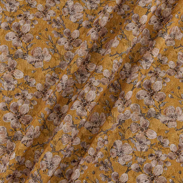 Buy All Over Schiffli Cut Work Mustard Brown Colour Floral Jaal Print Fancy Cotton Fabric Online R2241DS