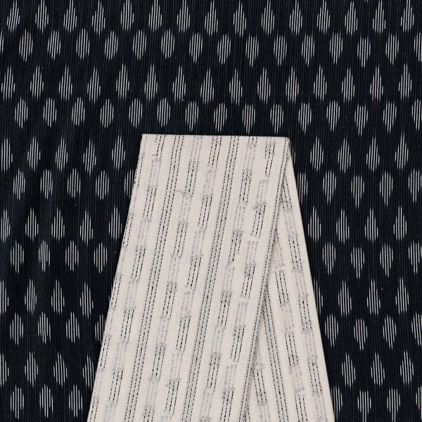 Two Pc Set Of Cotton Ikat Fabric & Cotton Kantha Jacquard Stripes Fabric [2.50 Mtr Each]