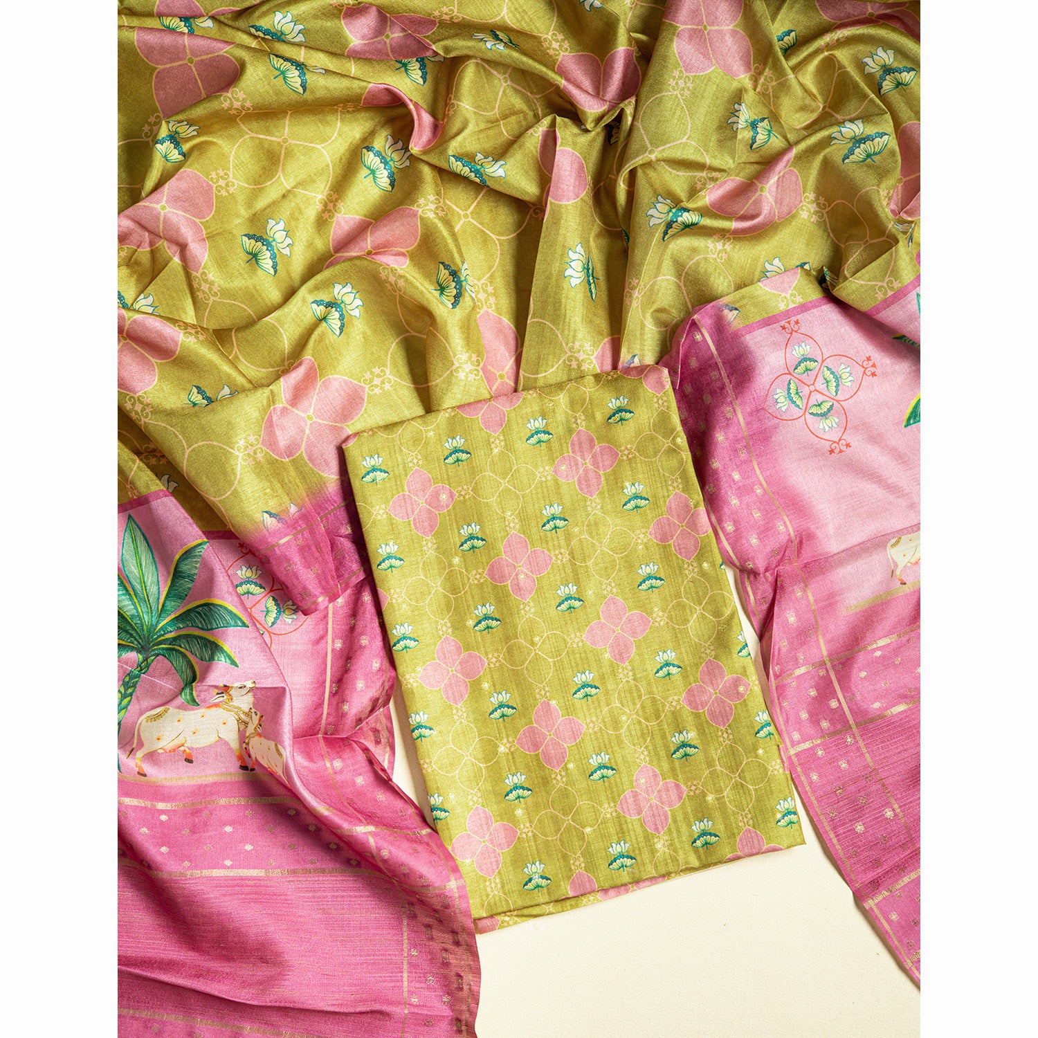 SEMI TUSSAR PICHWAI 2 PIECE SET