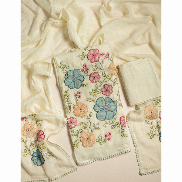 PURE MALAI CHANDERI EMBROIDERED SUIT SET