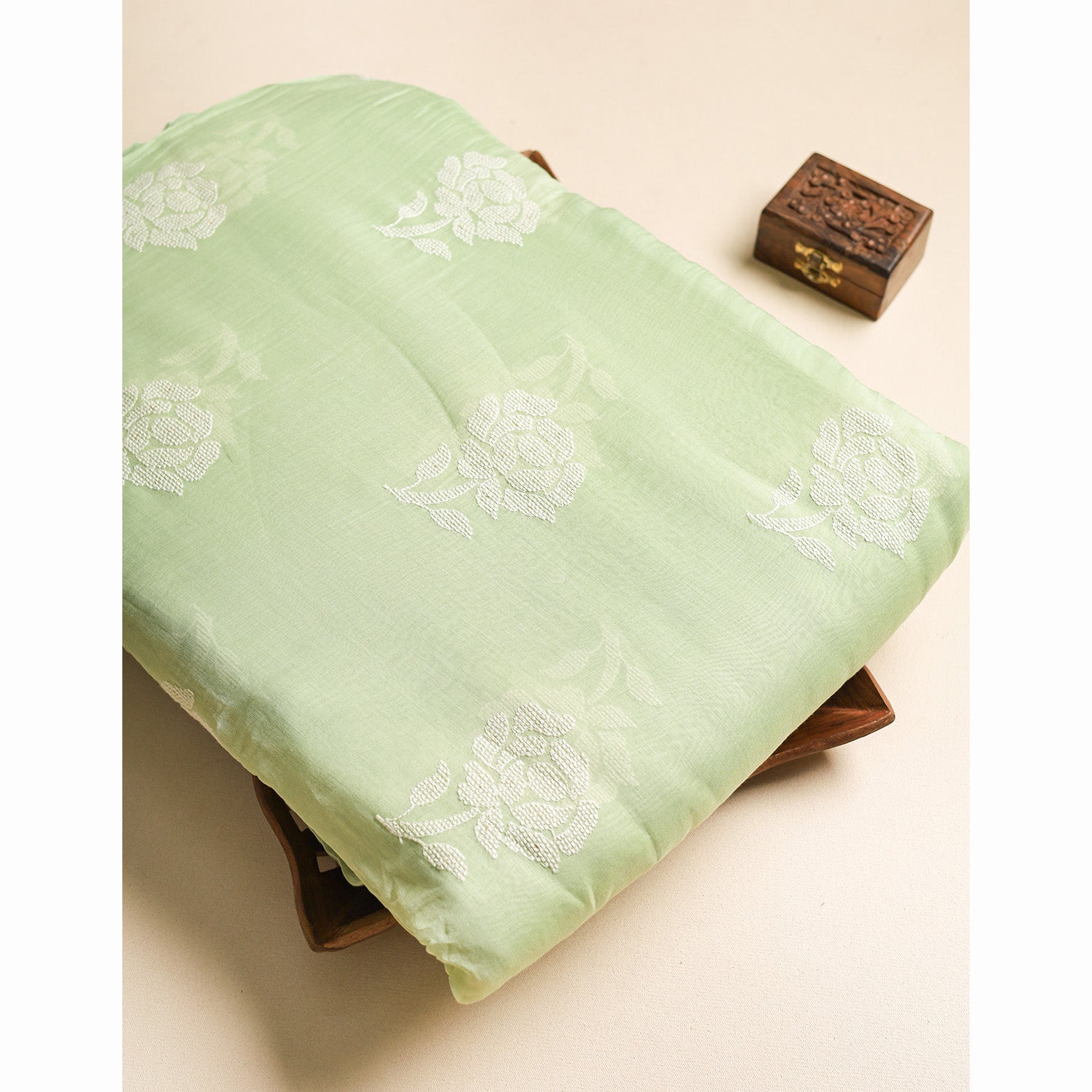 MALAI CHANDERI EMBROIDERED FABRIC