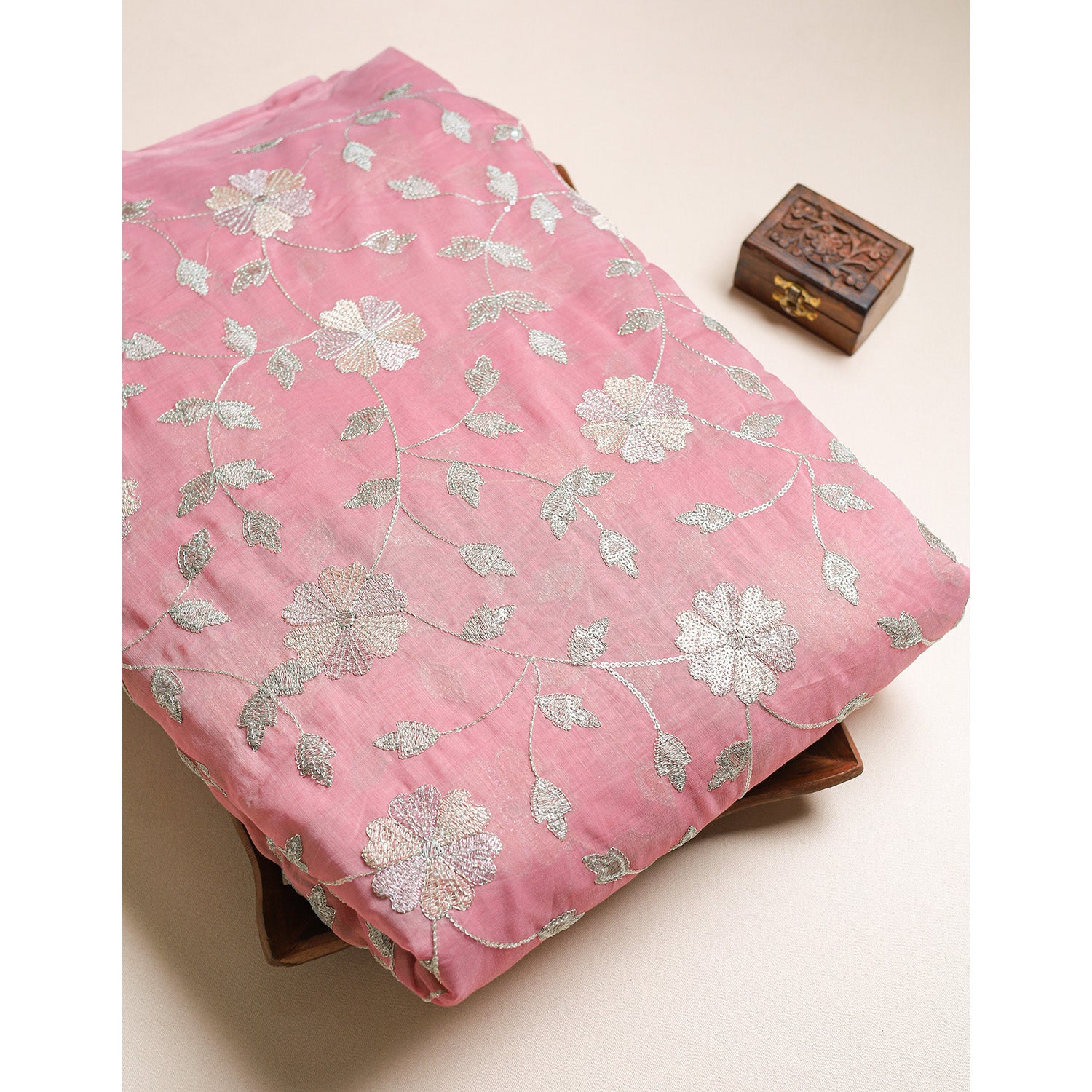 MALAI CHANDERI EMBROIDERED FABRIC