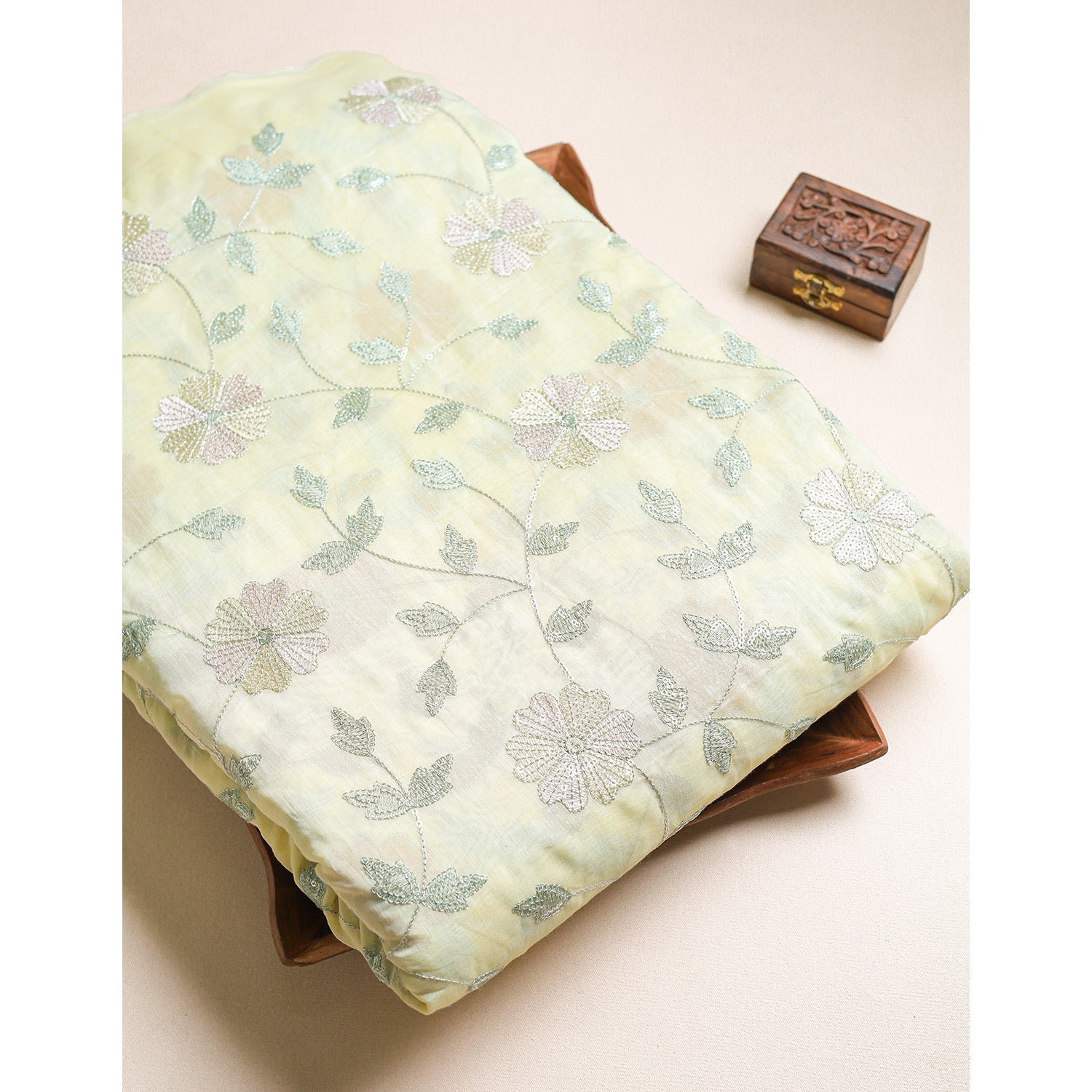 MALAI CHANDERI EMBROIDERED FABRIC