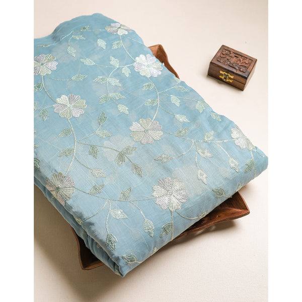 MALAI CHANDERI EMBROIDERED FABRIC