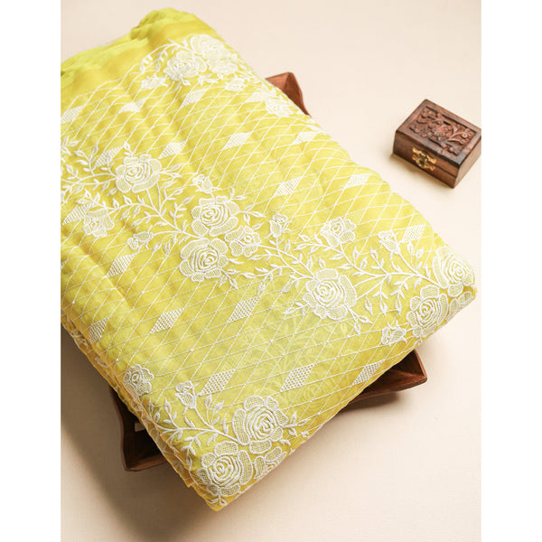 MUL CHANDERI EMBROIDERED FABRIC