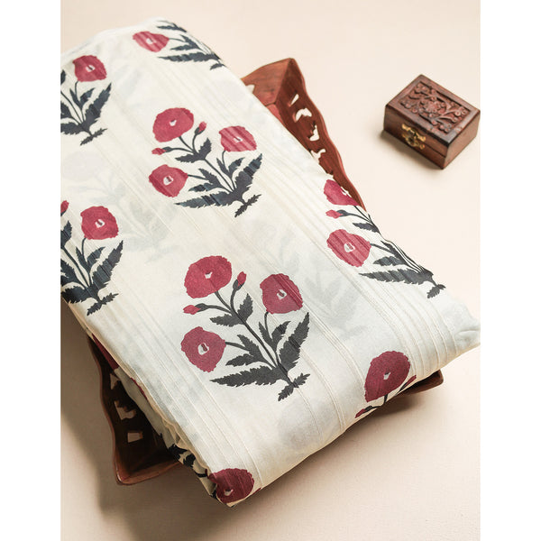 SEMI TUSSAR SLUB PRINTED FABRIC