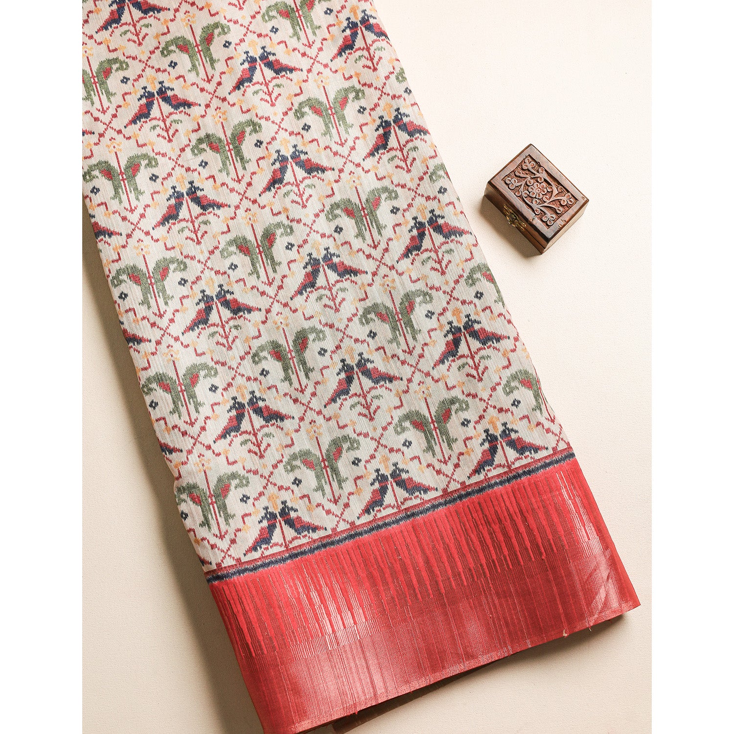 SEMI TUSSAR TEMPLE BORDER FABRIC