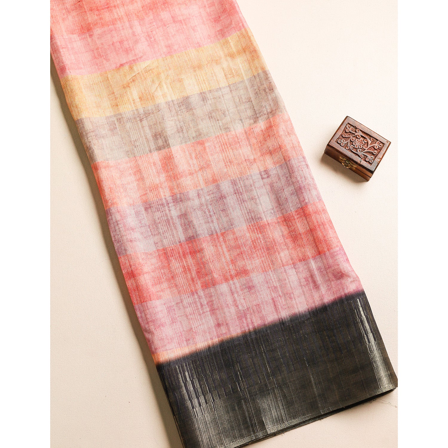 SEMI TUSSAR TEMPLE BORDER FABRIC