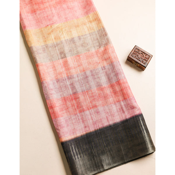 SEMI TUSSAR TEMPLE BORDER FABRIC