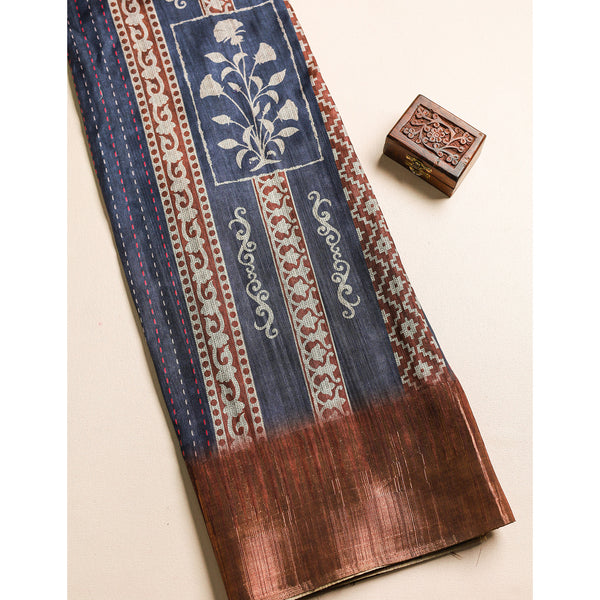 SEMI TUSSAR TEMPLE BORDER FABRIC