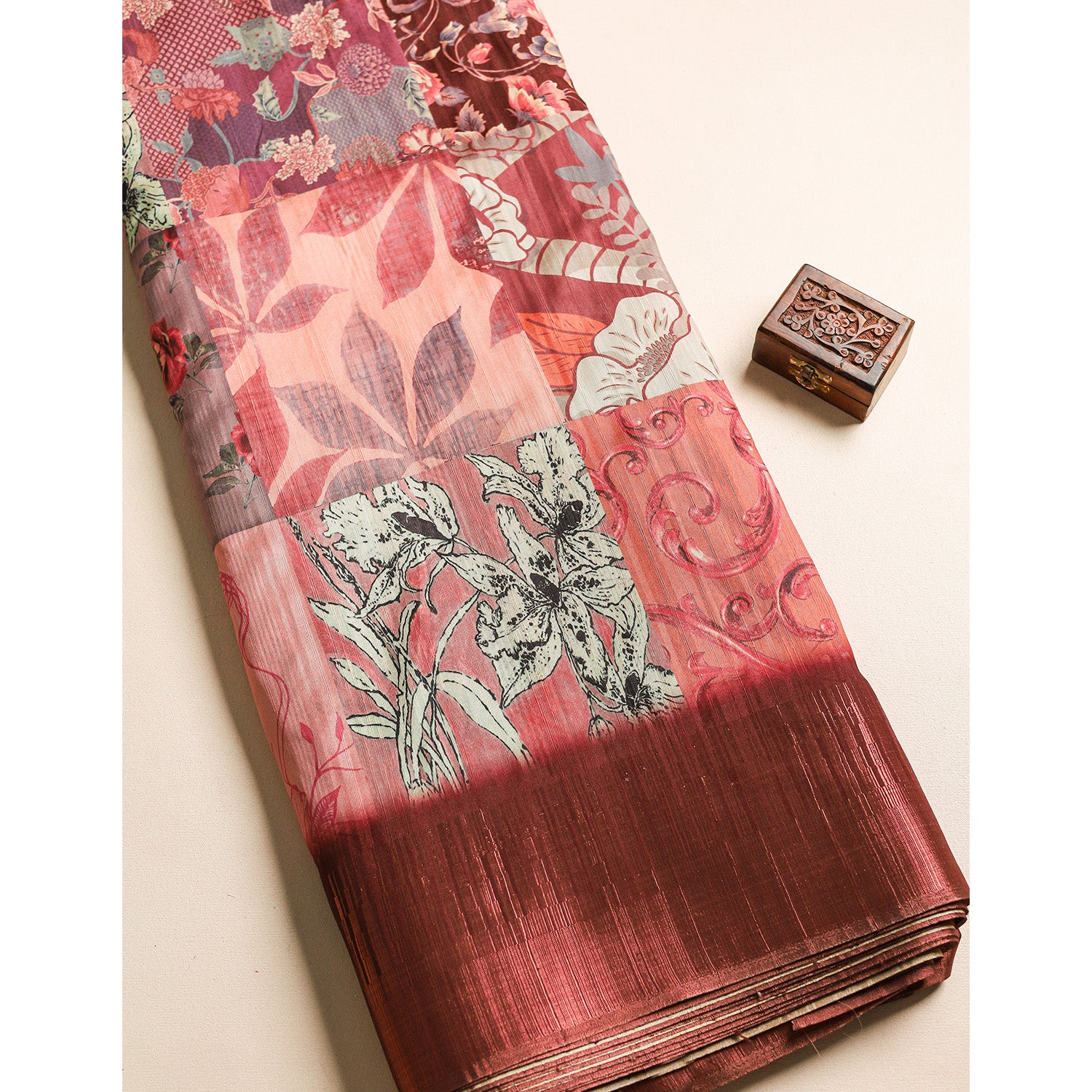 SEMI TUSSAR TEMPLE BORDER FABRIC