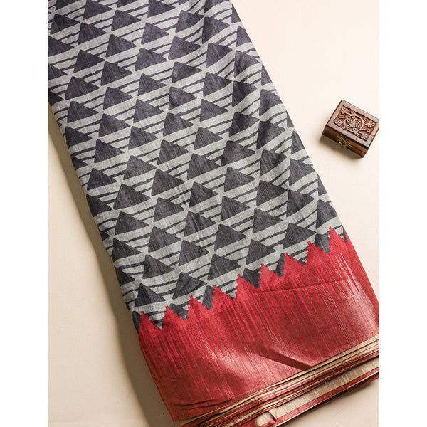 SEMI TUSSAR TEMPLE BORDER FABRIC