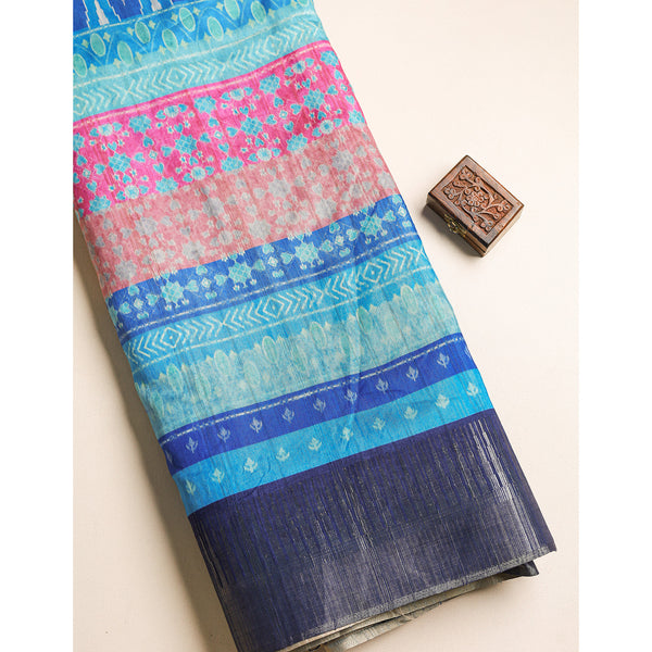 SEMI TUSSAR TEMPLE BORDER FABRIC