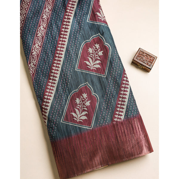 SEMI TUSSAR TEMPLE BORDER FABRIC