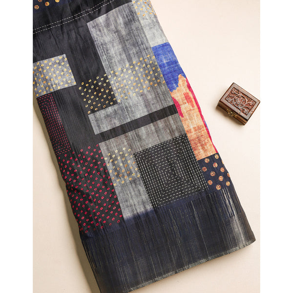 SEMI TUSSAR TEMPLE BORDER FABRIC