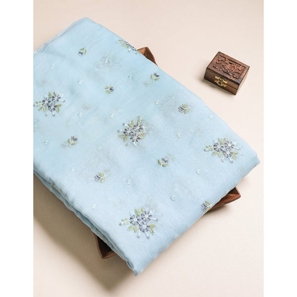 MUL CHANDERI EMBROIDERED FABRIC