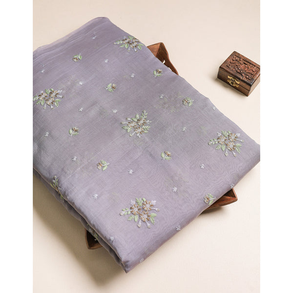 MUL CHANDERI EMBROIDERED FABRIC