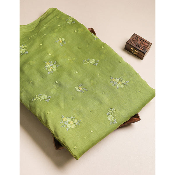 MUL CHANDERI EMBROIDERED FABRIC