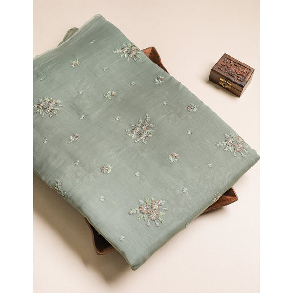 MUL CHANDERI EMBROIDERED FABRIC