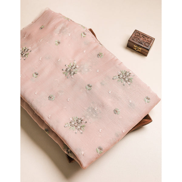 MUL CHANDERI EMBROIDERED FABRIC