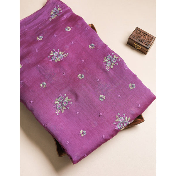 MUL CHANDERI EMBROIDERED FABRIC
