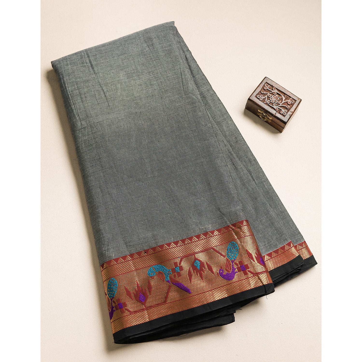 Handloom Cotton Narayanpet Zari Border Fabric