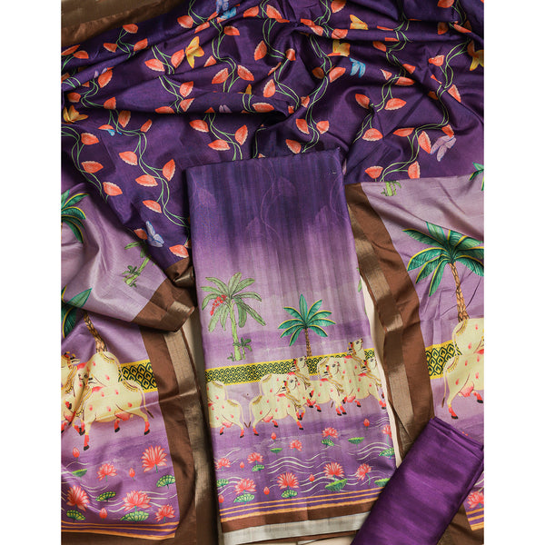MRINAL SEMI TUSSAR PICHWAI SUIT SET
