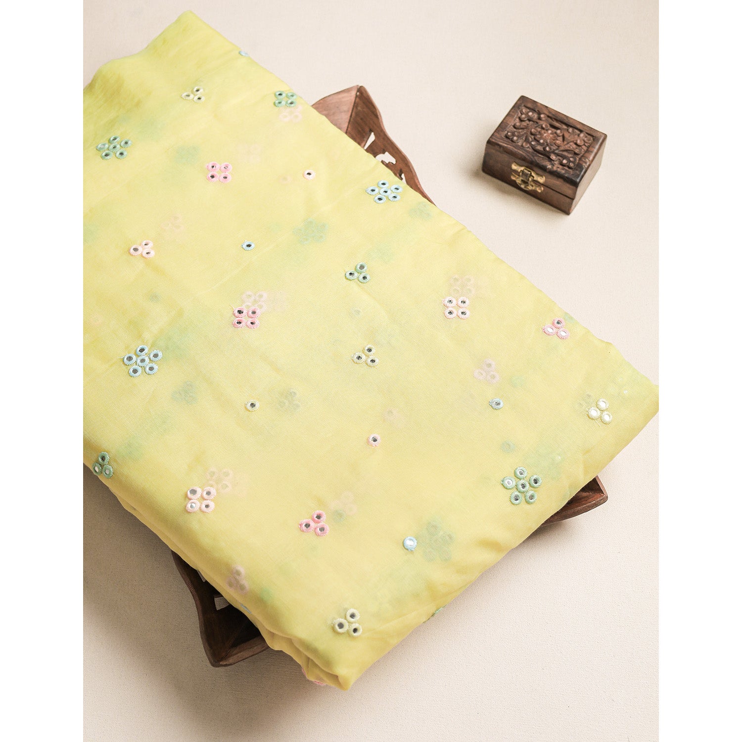 MUL CHANDERI MIRROR WORK FABRIC