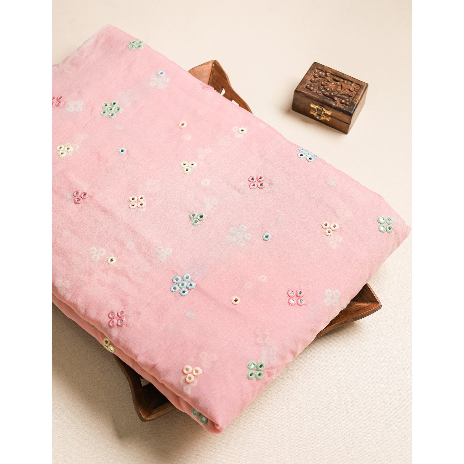 MUL CHANDERI MIRROR WORK FABRIC