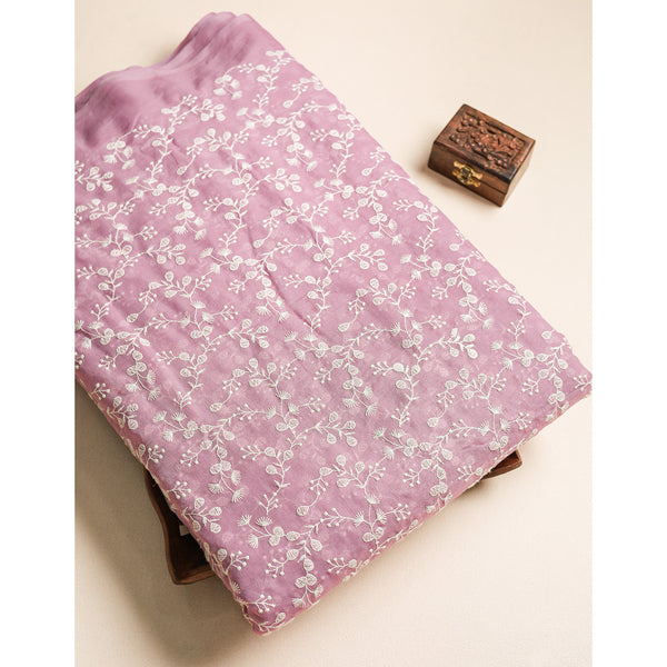 MUL CHANDERI EMBROIDERED FABRIC