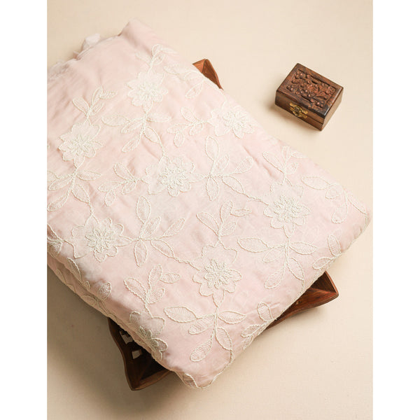 MUL CHANDERI EMBROIDERED FABRIC