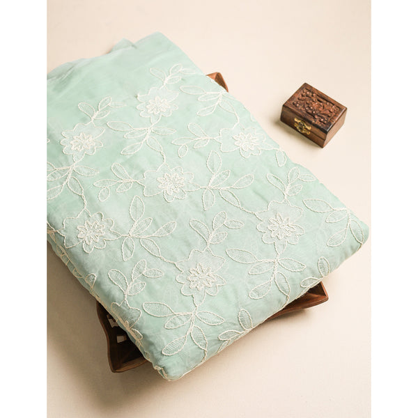MUL CHANDERI EMBROIDERED FABRIC