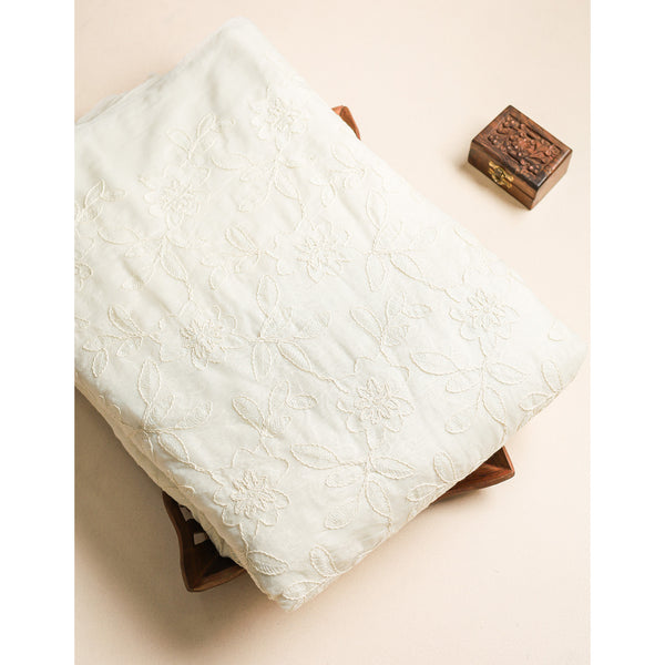 MUL CHANDERI EMBROIDERED FABRIC