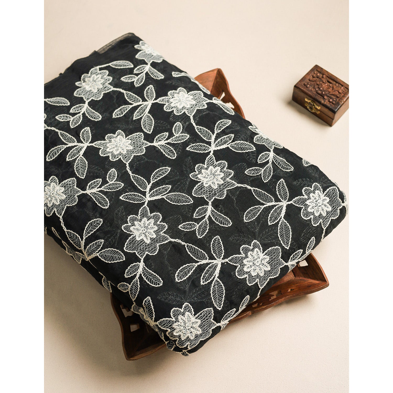 MUL CHANDERI EMBROIDERED FABRIC