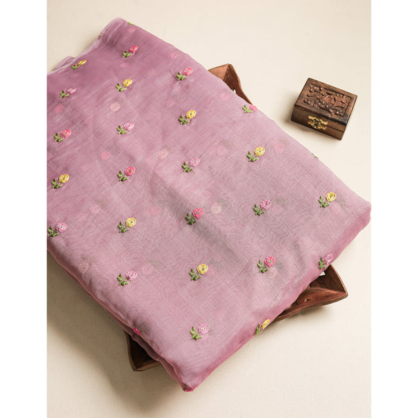 MUL CHANDERI EMBROIDERED FABRIC