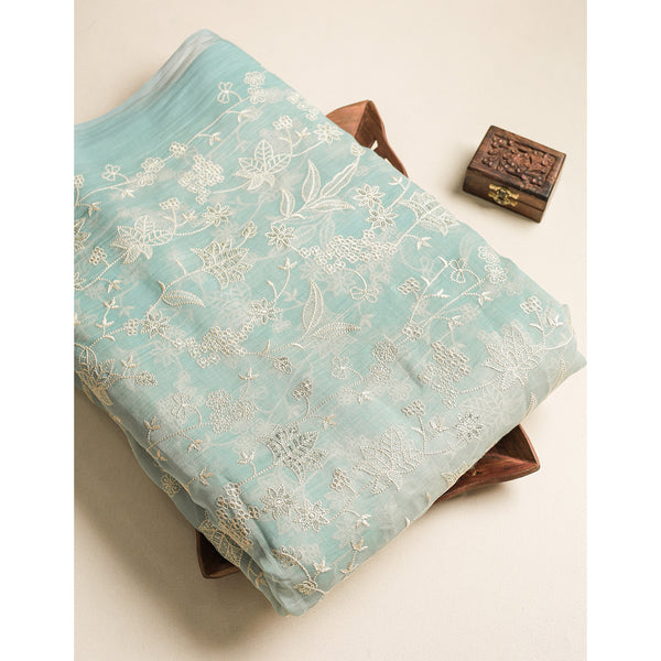 MUL CHANDERI EMBROIDERED FABRIC
