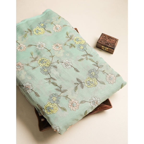 MUL CHANDERI EMBROIDERED FABRIC