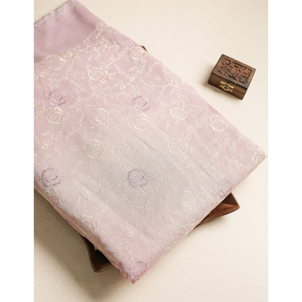 LINEN MUL CHANDERI EMBROIDERED FABRIC