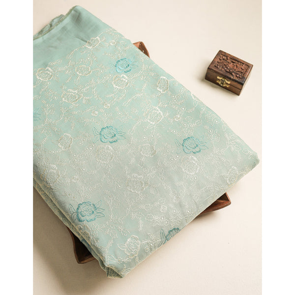 LINEN MUL CHANDERI EMBROIDERED FABRIC