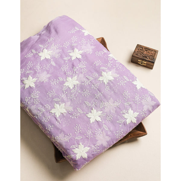 MUL CHANDERI EMBROIDERED FABRIC
