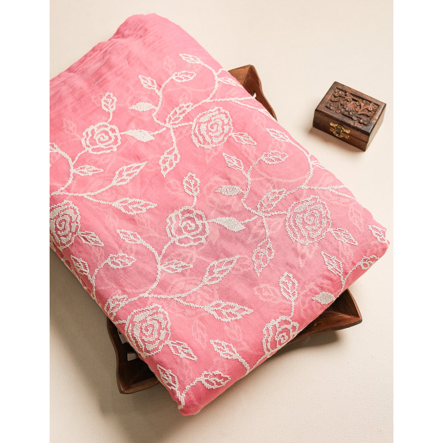 MALAI CHANDERI EMBROIDERED FABRIC