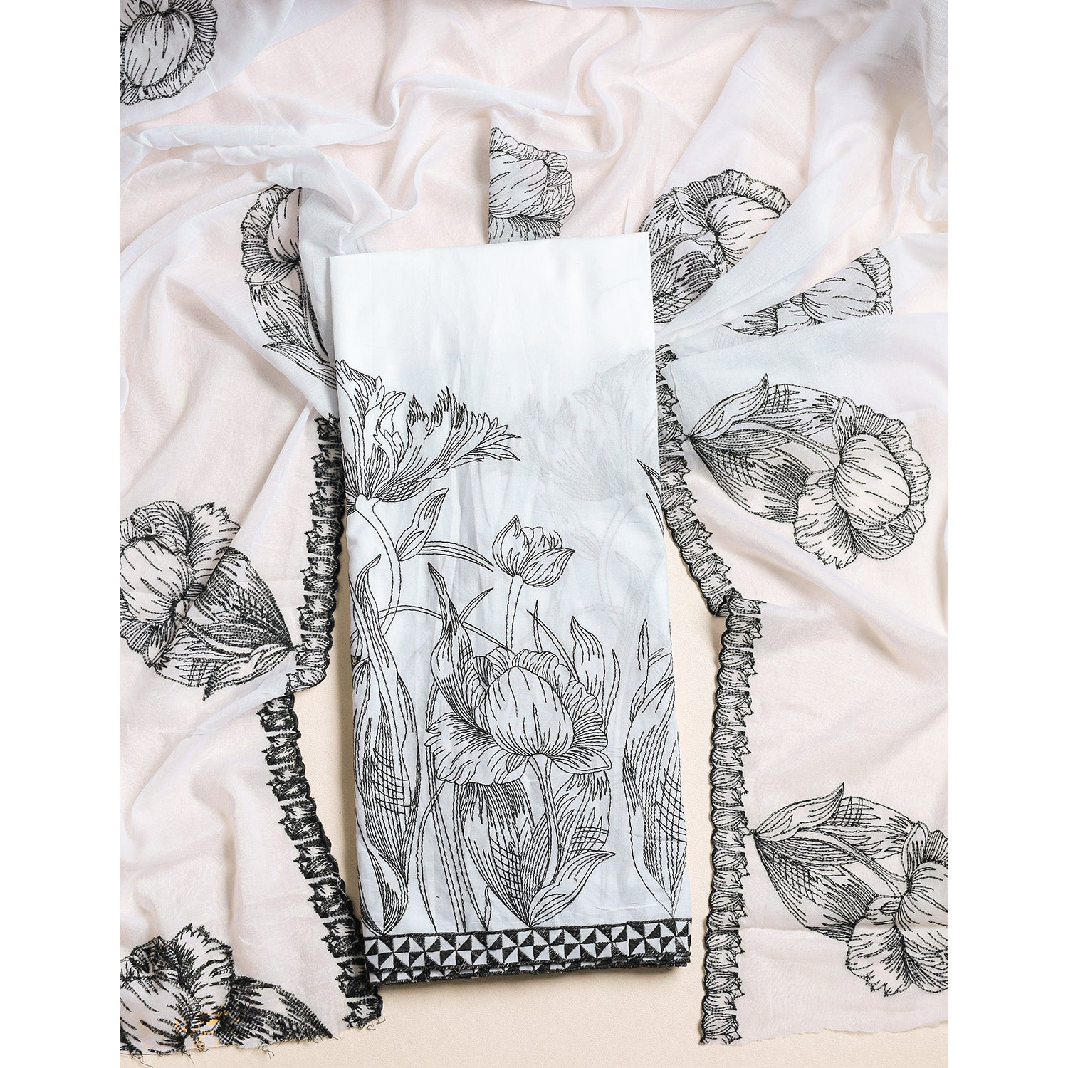 COTTON EMBROIDERED 2 PIECE SUIT SET