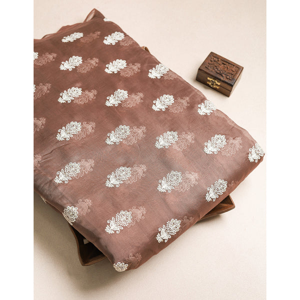 MUL CHANDERI EMBROIDERED FABRIC