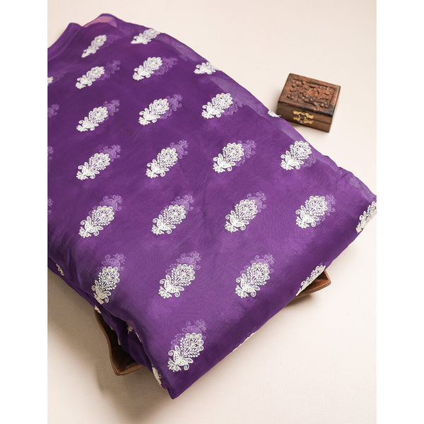 MUL CHANDERI EMBROIDERED FABRIC