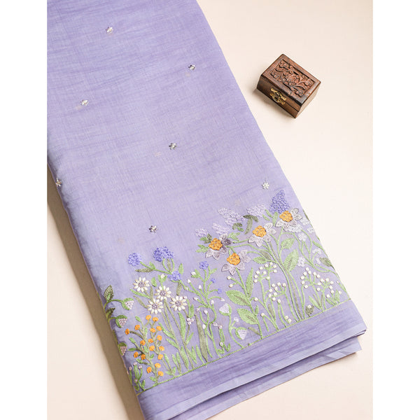 MUL CHANDERI EMBROIDERED FABRIC