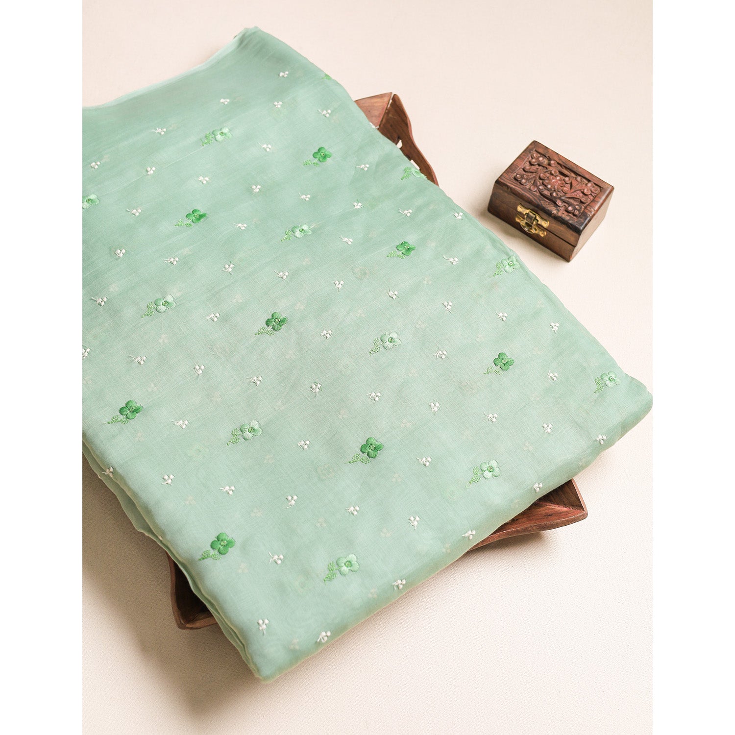 MUL CHANDERI EMBROIDERED FABRIC