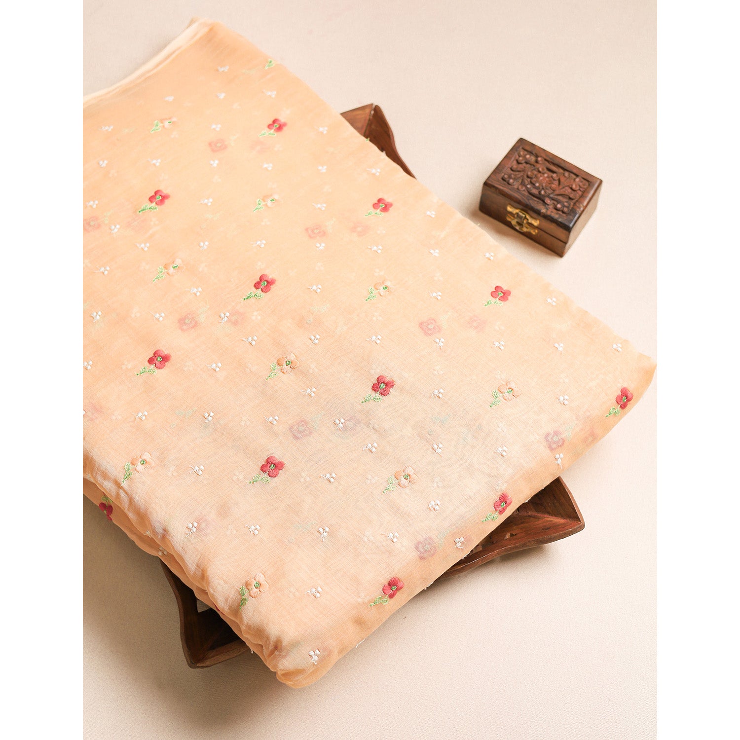 MUL CHANDERI EMBROIDERED FABRIC